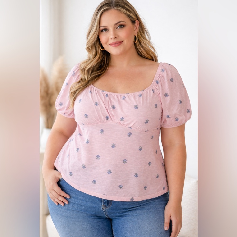 Torrid Vintage Slub Jersey Pink Floral Top – Size 1 (14/16)